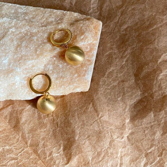 18K Gold Plated Brushed Ball Drops Viavia Earrings - Picture 5 of 6